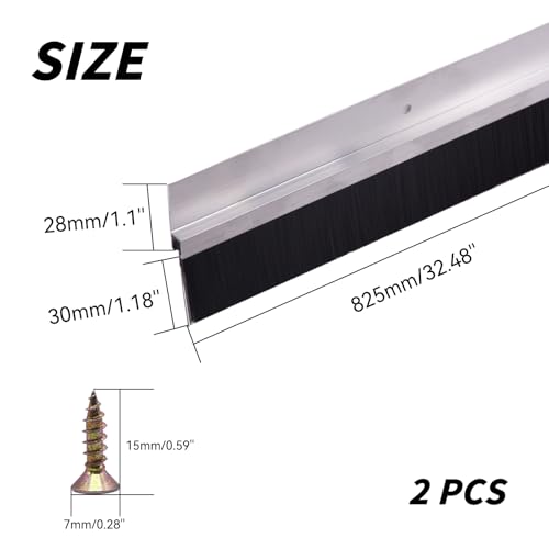 2Pack 32 inch Door Bottom Sweep for Exterior Doors with 1.1 inch PP Soft Brus, H-Shape Aluminum Dustproof Bottom of Door Weatherstrip, Silver