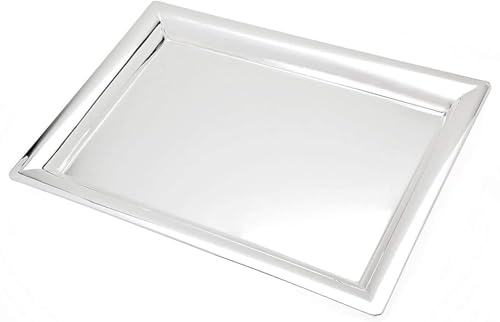 Le'raze Elegant Mirrored Rectangular Silver Tray, Perfect for Whiskey Decanter, Serving, Vanity Set, Candle Tray, and Organizing