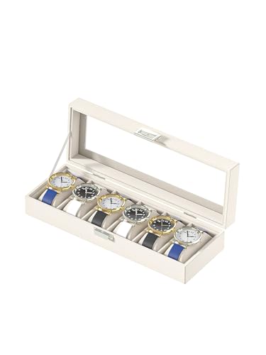 Watch Display Case For Men,Leather Watch Organizer Box,Watch Collection Storge Holder For Women,Watch Travel Organizer Tray (Beige Velvet, 6 slots)