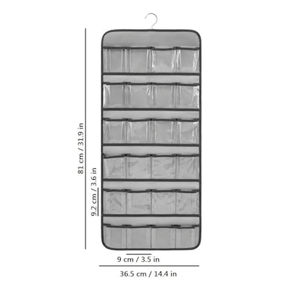 Dual-sided Baby Shoe Organizer Closet Hanging Toddler Shoes Storage for Kids Bow Socks Underwear Holder with 48 Clear Pockets (Grey)