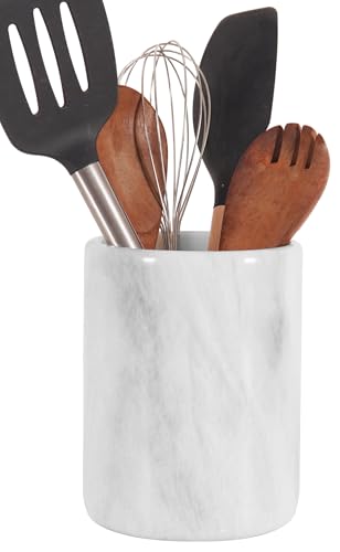 Radicaln Marble Utensil Holder Kitchen Counter, 6.5 Inch Spoon Crock | Handmade White Stone, Utensil Caddy & Crock, Countertop Organizer, Kitchen Decor, Spoon Holder, Non Slip Base, Gift Ready