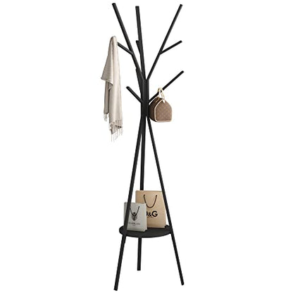 HOME BI Coat Rack Hat Stand Free Standing Display Hall Tree Metal Hat Hanger Garment Storage Holder with 9 Hooks for Clothes Hats and Scarves in Black,17.72" Wx17.72 Dx70.87 H (Black)