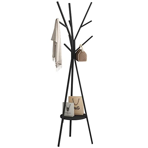 Coat Rack Hat Stand Free Standing Display Hall Tre... (Black | Metal)