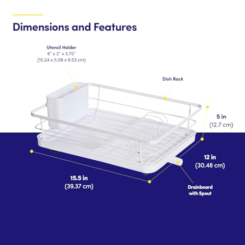 Dish Drying Rack 3 Piece Dish Drainer with Drainboard Set for Kitchen Counter – Dish Rack with Removable Utensil Holder & Swivel Spout for Countertop – DishRack for Plates, Cups & More, White