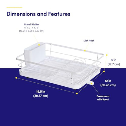 Dish Drying Rack 3 Piece Dish Drainer with Drainboard Set for Kitchen Counter – Dish Rack with Removable Utensil Holder & Swivel Spout for Countertop – DishRack for Plates, Cups & More, White