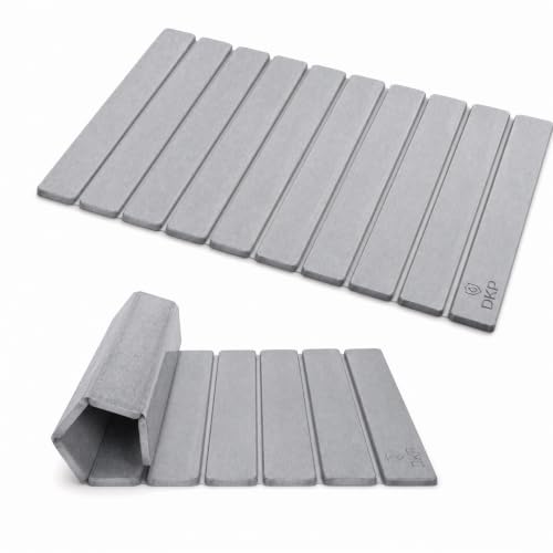 Foldable Stone Bath Mat 23.6” x 15.3” – Diatomaceous Earth Shower Mat, Super Absorbent Quick Drying, Non-Slip Diatomite Bathroom Mat for Floor, Dish Drying Mat for Kitchen, Light Grey