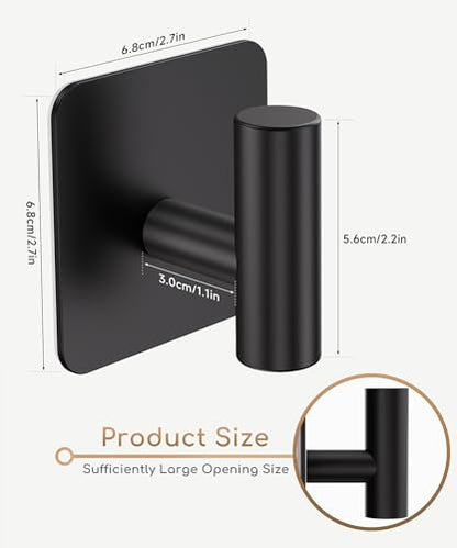 Aikzik 4 Pack Large Heavy Duty Wall Hooks - 26lb Max, Stainless Steel Adhesive Towel Hook, Shower Hooks for Hanging Towel, Coat, Robe, Wall Hook for Use in Bathroom, Kitchen and Door, Matte Black