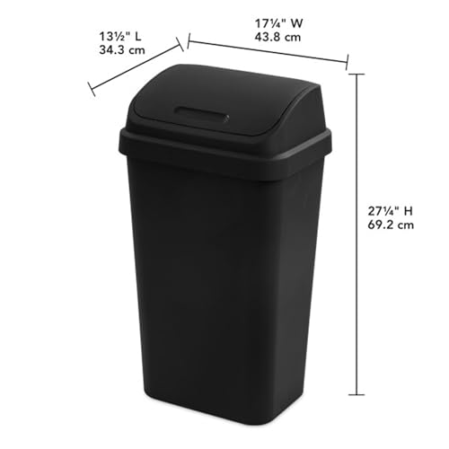 Sterilite Swing Top Wastebasket, Trash Can, 13 Gallon, Black, 4-Pack | Sleek Square Profile Modern Garbage Bin for Kitchen, Bathroom, Garage and Workspace, Fits 13 Gal Liners