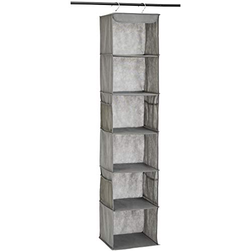 6-Tier Hanging Closet Shelf Organizer with Pockets... (Grey | fabric)