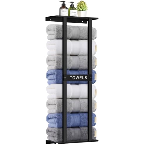 Bathroom Towel Storage Rack, Wall Mounted Bathroom... (Black | Metal)