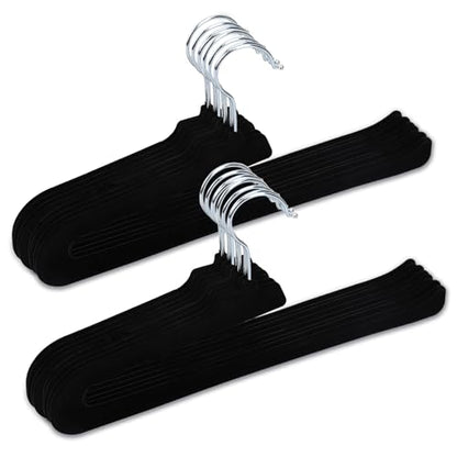Velvet Pants Hangers, Black, 16 Pack | Non Slip, Open Ended, 360 Swivel Hook, Closet Space Saving Hanger for Heavy Pants, Jeans, Trousers, Scarf