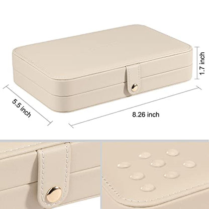 LANDICI Small Jewelry Box for Women Girls, PU Leather Travel Jewelry Case, Portable Jewelry Organizer Storage Holder Display for Ring Earrings Necklace Bracelet Brooch Men Kids Gift, Apricot