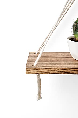 Mkono Macrame Wall Hanging Shelves Set of 2 with Artificial Ivy Lights | Boho Wall Decor, Wood Floating Storage Shelf, Display Plants Photos, Bedroom Bathroom Living Room Nursery Dorm Kitchen, White