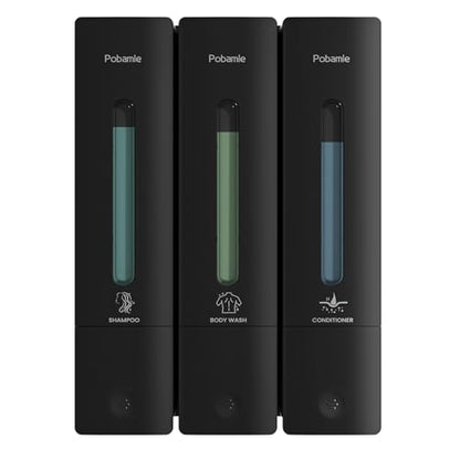 Shampoo and Conditioner Dispenser - Shower Soap Dispenser Wall Mounted No Drill - Shampoo Conditioner Body Wash Dispenser 3 Chamber - Easy Install for Bathroom Hotel Black 1200ml