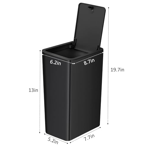 TIPGO Bathroom Trash Can with Lid, 10 Liter/ 2.6 Gallon Slim Garbage Can, Small Trash Bin Waste Basket with Pop-Up Lid for Kitchen, Bedroom, Living Room, Office (Black)