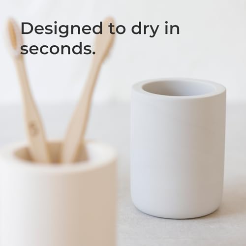 Diatomite Drying Stone Toothbrush Holder, Modern Ceramic-Look Countertop Cup with Drainage for Bathroom, Quick Drying Electric Toothbrush & Toothpaste Organizer, Stoneware Finish