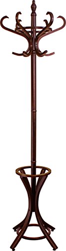 8000 Floor Standing Hat and Coat Rack with Umbrella Stand, Wood with brown Paint Finish