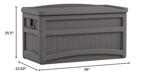 Suncast 73 Gal, Resin Deck Box with Wheels, Handles and Seat, Stoney