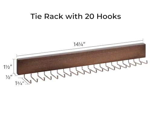 StorageWorks Tie Rack with 20 Hooks, 2 Set Wall Mounted Wood Hanger, Walunt