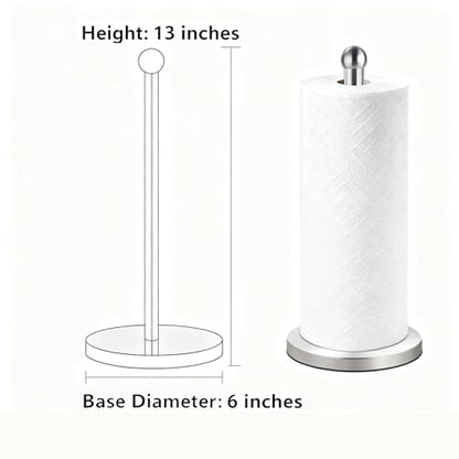 Paper Towel Holder Countertop, Freestanding Kitchen Paper Holder Stand, One-Handed Tear, Stainless Steel, Paper Towel Dispenser with Weighted Base for Standard Towel Rolls, Brushed Nickel