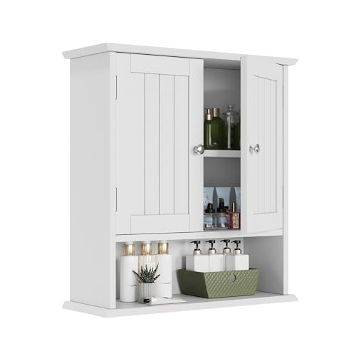 Smuxee White Bathroom Cabinet Wall Mounted, Small Bathroom Medicine Cabinet with 2 Door Adjustable Shelves, Bathroom Wall Cabinet Over Toilet for Laundry Room Kitchen