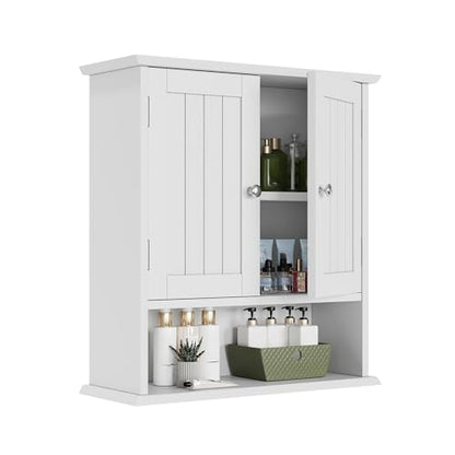 Smuxee White Bathroom Cabinet Wall Mounted, Small Bathroom Medicine Cabinet with 2 Door Adjustable Shelves, Bathroom Wall Cabinet Over Toilet for Laundry Room Kitchen