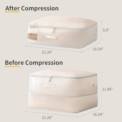 DIMJ Comforter Storage Bag 4 Pack - Blanket Storage Organizer Compression Bags, Large Capacity Ultra Space Saving Self Compression Organize for Bedding, Pillow, Duvet, Sheet Storage with Zipper Window