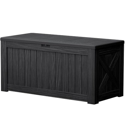 Devoko 120 Gallon Deck Box Resin Outdoor Storage Box Waterproof | Large Outdoor Storage Bench Lockable for Outside Patio