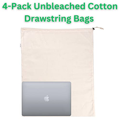 HB 4-Pack Cotton Large Drawstring Pouches 19" x 24" Dust-Proof Bags Cover | Grocery Home Storage Luggage Organizer Muslin Storage for Shoes, Handbags, Backpacks