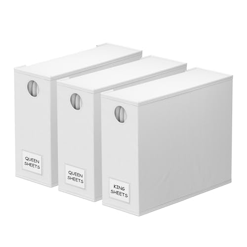3 Pack Bed Sheet Organizers and Storage, Foldable... (3 Count | White | Fabric)