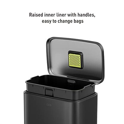 EKO Madison Matte Black Stainless Steel 13.2 Gal/50L Kitchen Step Trash Can or Recycling Bin, Removable Inner Liner, Soft Close Lid, Fingerprint Resistant Finish