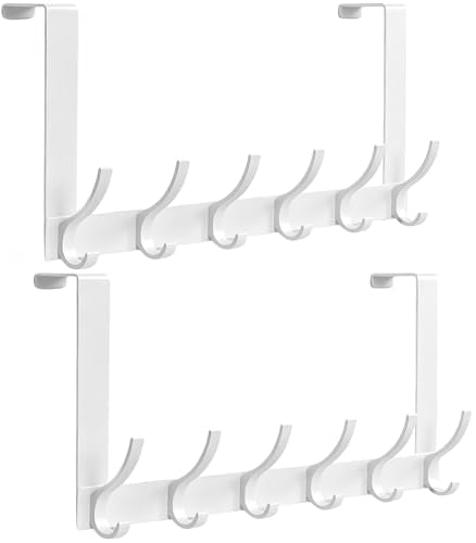 2 Pack Over The Door Hooks, Sturdy Door Hanger, La... (White | Metal)