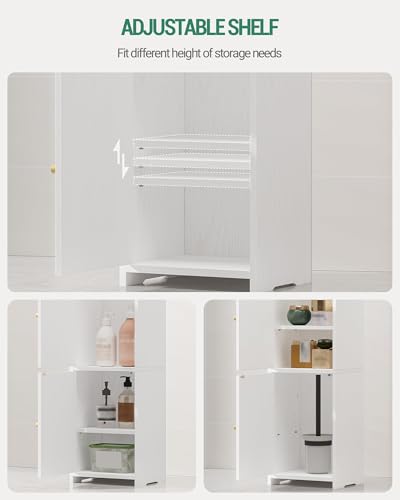 Hzuaneri Bathroom Storage Cabinet, Small Corner Floor Cabinet with 2 Doors | Narrow Toilet Paper Cabinets with Adjustable Shelf, Bathroom Organizer for Small Spaces, 7.9" D x 9.8" W x 29.5" H White