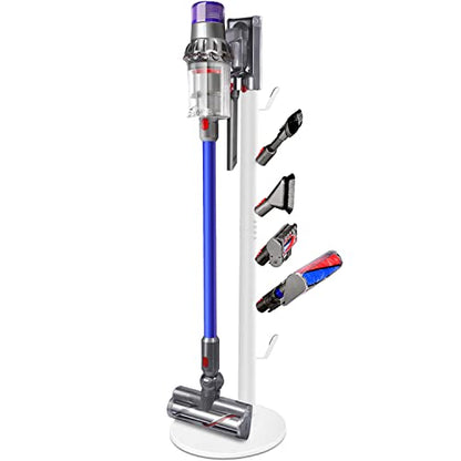 XIGOO Freestanding Vacuum Stand Holder with 6 Hooks | Floor Docking Station Metal Organizer Bracket, Compatible with V15 Detect, V11 V10 V8 V7 V6 Cordless Vacuum Cleaners, White