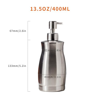 Brushed Stainless Steel Countertop Soap Dispenser Rust and Leak Resistant Hand Soap Pump with Funnel for Kitchen Countertops and Bathroom Dispensers (13.5 oz/400 ml)