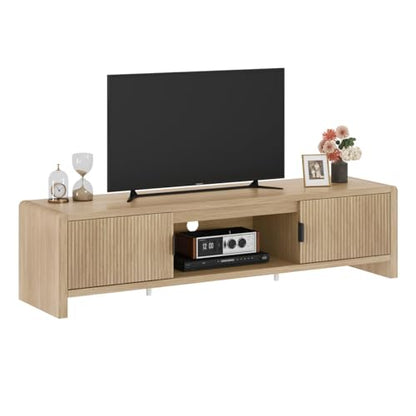 TV Stand for TVs up to 75/65/55 Inch, Wood Entertainment Center with Storage, Farmhouse Waveform Fluted-Door Television Media Console for Living Room, Bedroom (63 Inch W, Light Walnut)