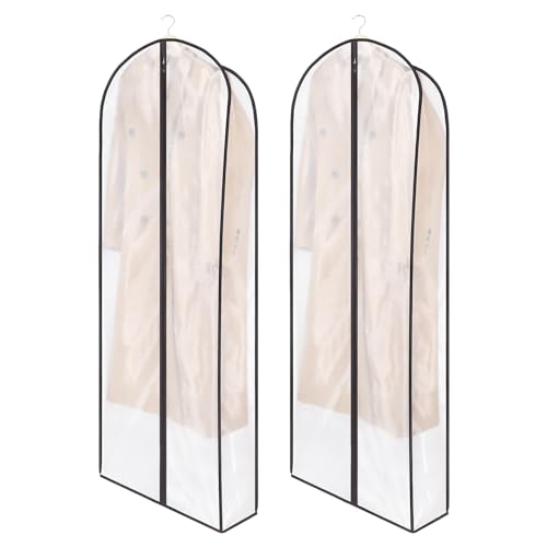 Zilink Fur Coat Storage Bags Dress Bags for Gowns Long 60 in, 2 Pack | 7 in Gussted, Wrinkle Free, Breathable, Dust Covers for Hanging Clothes for Leather Jacket Fur Coat Puffy Dress Storage