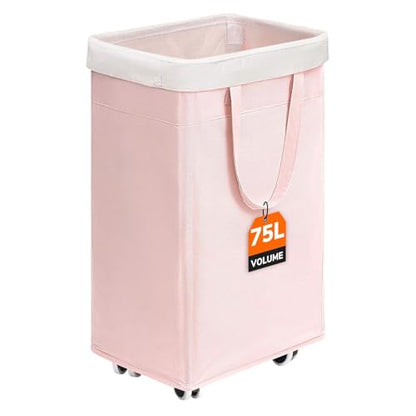 CHICVITA 75L Rolling Laundry Basket with Wheels Removable wash bag, Pink | Laundry hamper for dirty clothes dorm essentials. Pink room Decor for girls kids fit living room nursery room college dorm