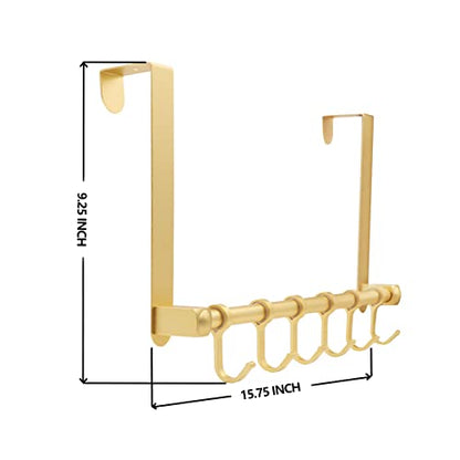 Over The Door Hooks Door Hanger, Moving 6-Hooks Over Door Coat Rack for Hanging, Aluminum Heavy Duty Door Organizer for Towel Robe Hat Bag, Behind Back of Door Bathroom (Gold)