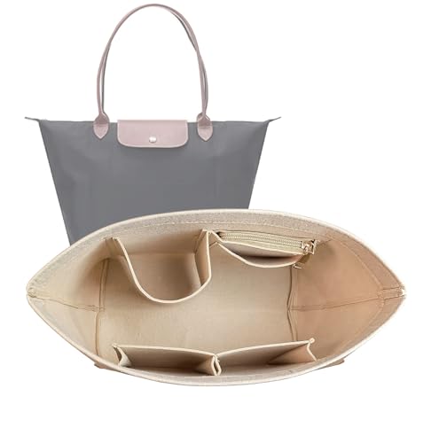 Purse Organizer Insert for Longchamp, Premium Felt Long Champ Le Pliage Handbag Organizer Large beige