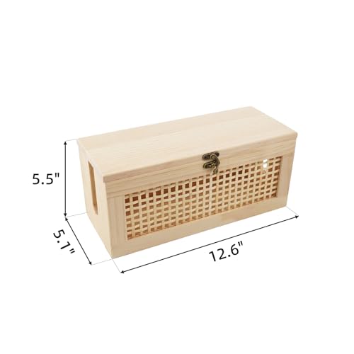 JJSQ Cable Management Box, Large Cable Box Hider for Power Strip & Router, Natural Wooden Cord Organizer Box, Cable Storage Box to Hide Cords, Desk Cord Organizer 12.6 × 5.1× 5.5 in