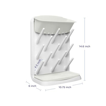 Ubbi Vertical Baby Bottle Drying Rack, Space Saving Countertop Bottle Dryer | 13-Peg Bottle Drying Rack Removable Drain Tray, Baby Organizer for Pump Parts, Pacifiers & Accessories, Dishwasher Safe, Oat