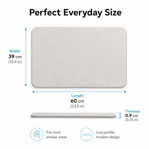 Stone Bath Mat Quick Dry, Diatomaceous Earth Bath Mat Non Slip Absorbent Floor Mat, Diatomite Stone Drying Mat for Bathroom Comes with Non-slip Pad and Sandpaper (Off-White, 24" x 15.5" x 0.4")
