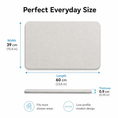 Stone Bath Mat Quick Dry, Diatomaceous Earth Bath Mat Non Slip Absorbent Floor Mat, Diatomite Stone Drying Mat for Bathroom Comes with Non-slip Pad and Sandpaper (Off-White, 24" x 15.5" x 0.4")