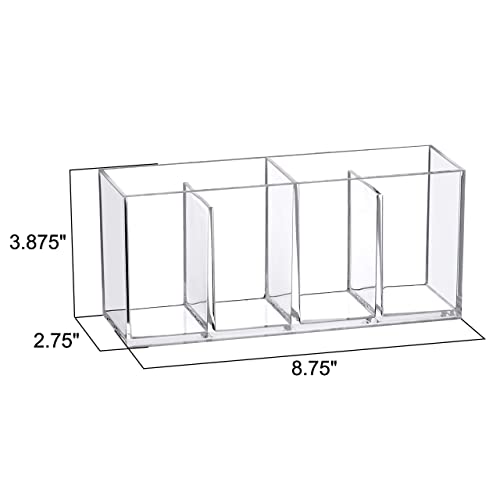 Glamour - Acrylic 4-Compartment Makeup Organizer, Transparent Plastic Makeup Brush Holder, Perfect Bathroom Vanity Storage Solution for Makeup Brushes, Eyebrow Pencils, and More