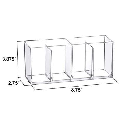 Glamour - Acrylic 4-Compartment Makeup Organizer, Transparent Plastic Makeup Brush Holder, Perfect Bathroom Vanity Storage Solution for Makeup Brushes, Eyebrow Pencils, and More