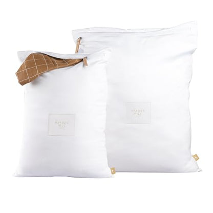 Luxury Organic Cotton Travel Laundry Bags, Small & Large 2 Pack | Dirty Laundry Bag For Travel & Home, Zippered, Internal Pocket, Fits Luggage and Suitcase, Certified Carbon Neutral, White