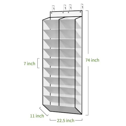 KEEPJOY 20-30 Pairs Over the Door Shoe Organizer, Mesh Hanging Shoe Rack for Door Storage with 20 Wide Deep Pockets,10-Tier White Door Shoe Holder Fits Sneakers, Boots.