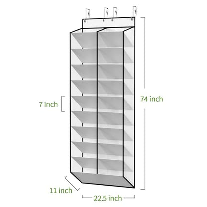 KEEPJOY 20-30 Pairs Over the Door Shoe Organizer, Mesh Hanging Shoe Rack for Door Storage with 20 Wide Deep Pockets,10-Tier White Door Shoe Holder Fits Sneakers, Boots.