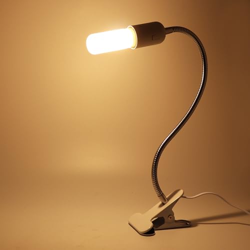 RTNLIT E26/E27 Clip Desk Lamp Holder, Clamp Lamp Fixture with On/Off Switch | Flexible Gooseneck Light Bulb Socket for Reptiles, Aquarium, Desk, Grow Light, 4.1Ft Cable